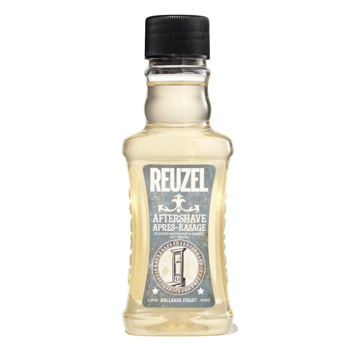 Reuzel aftershave perfume bottle with a sleek design, showcasing the Reuzel brand and a refreshing scent for grooming.