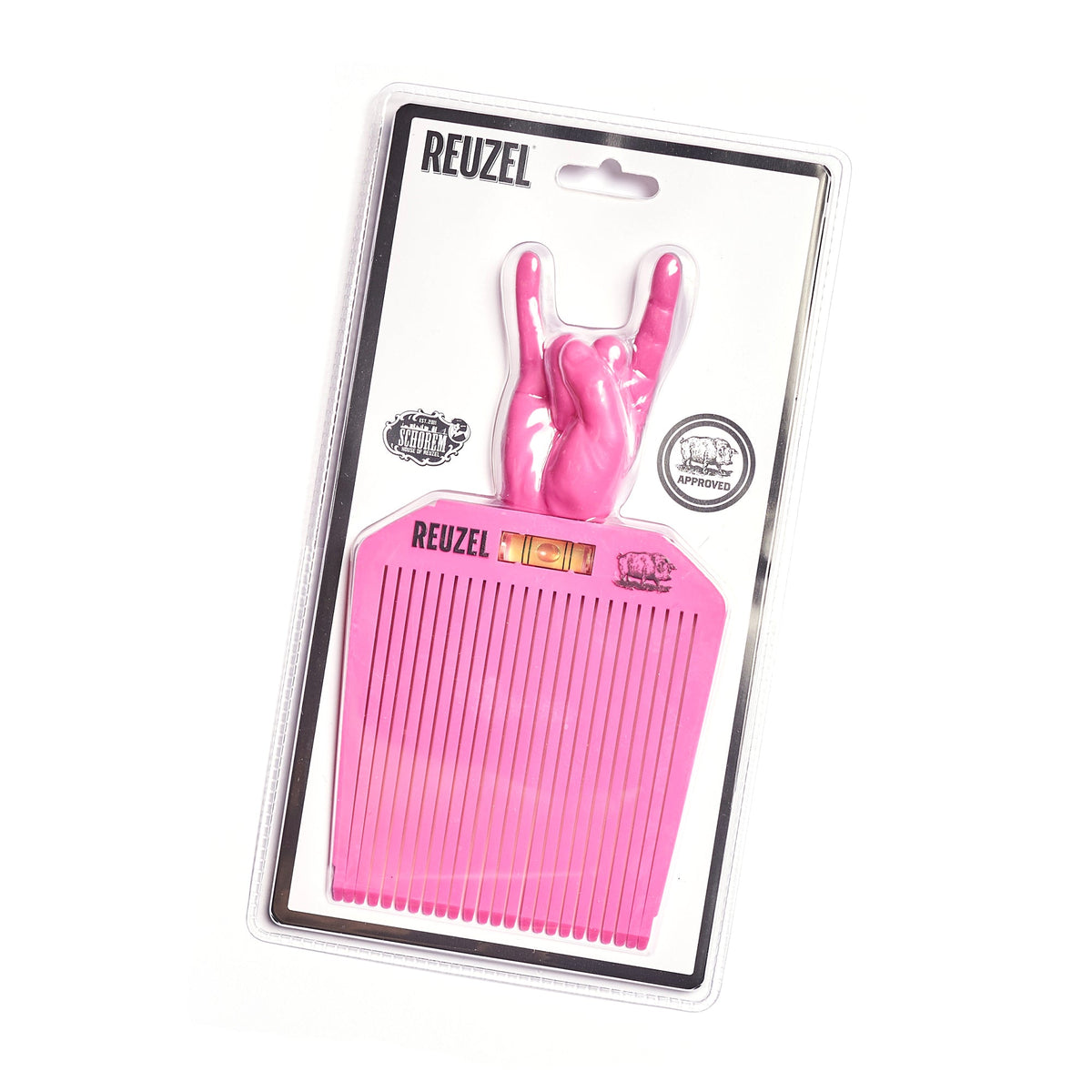 Reuzel Rock On flat top comb in packaging, durable black plastic hair comb for styling and grooming.
