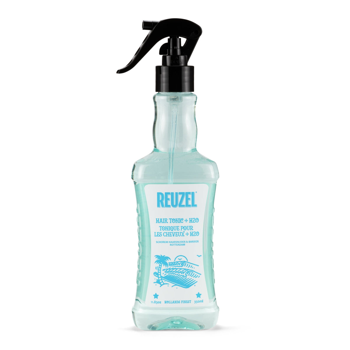Reuzel Europe Reuzel spray bottle filled with hair styling product, featuring a black spray nozzle and branded label.