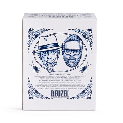 Reuzel Founders' Bobble Head figure, showing the back side with detailed design and branding, part of the 2026 collection.